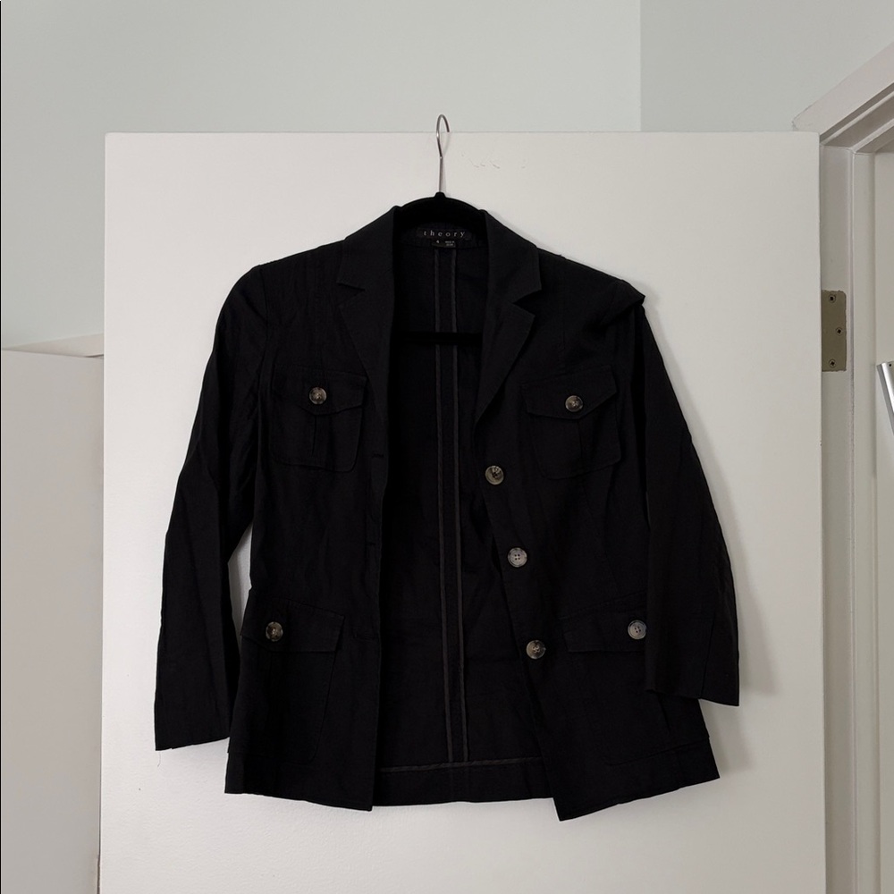 Theory Black Women's Linen Blazer Jacket